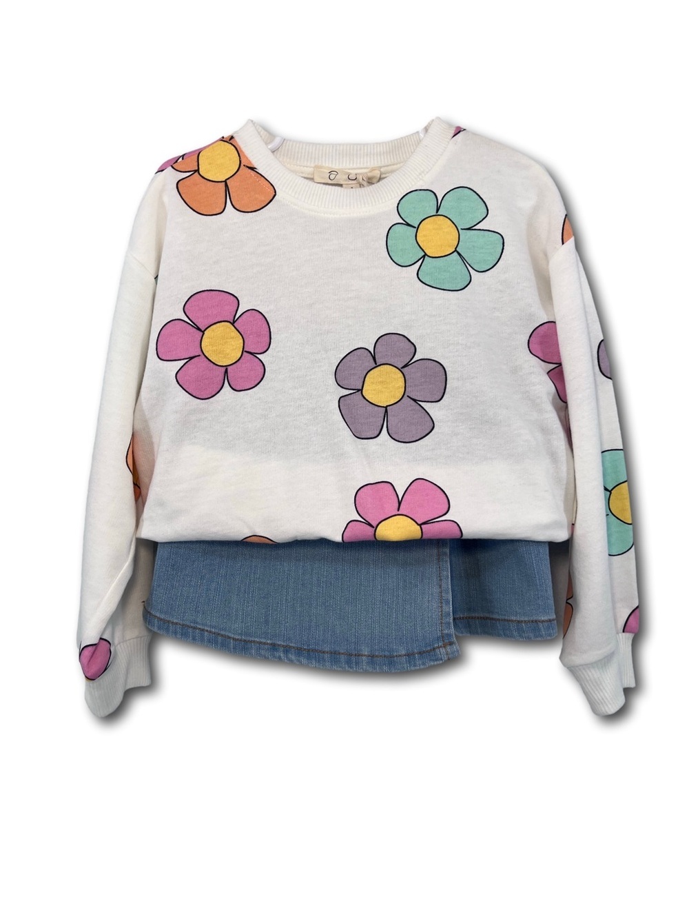 Jessica Simpson Crew Neck Sweatshirt Skort Girls 5T White multicolor Flower NWT